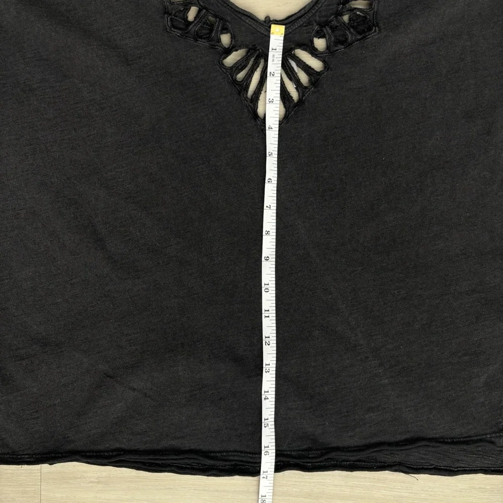 Free People Black Cutout Crochet Neck Short Sleeve Oversized Cotton Top Small